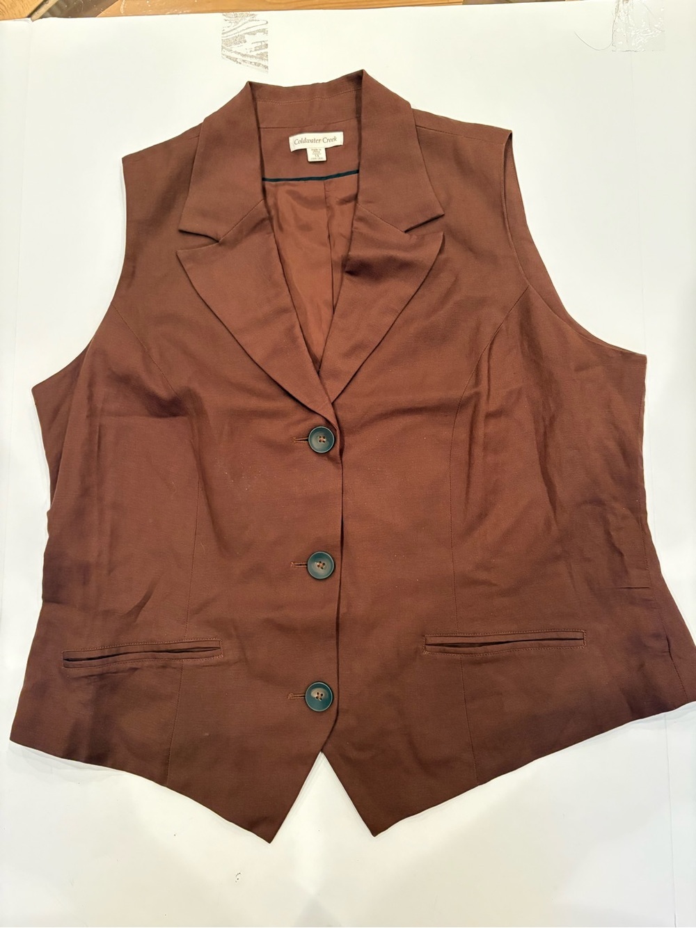Coldwater Creek Brown Tailored Sleeveless Vest- size 14w-Bartender-musician